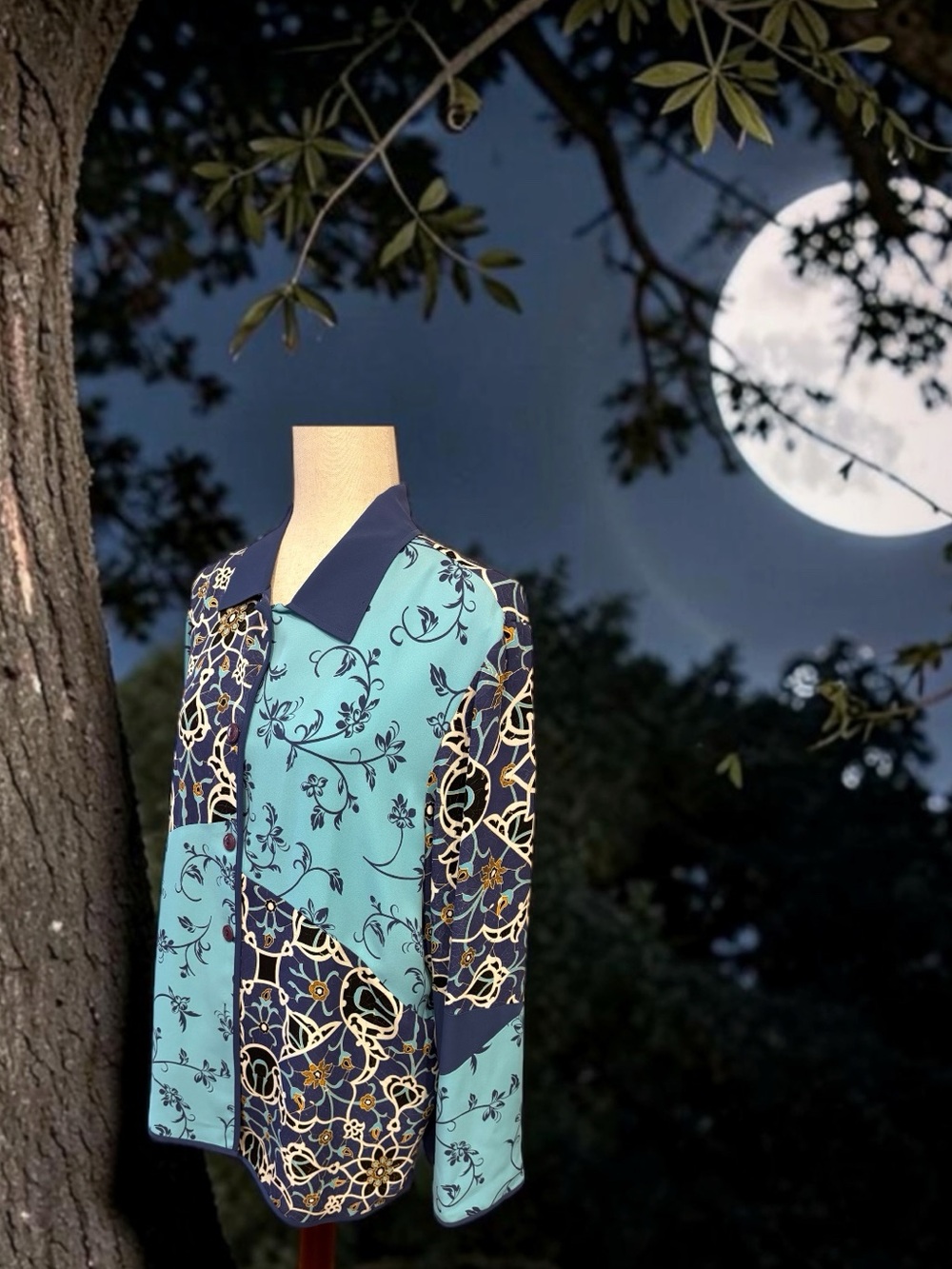 August Max Teal,Navy,Gold & White Silk Panel Oversized  Tunic ~ size 4 ~ NWT